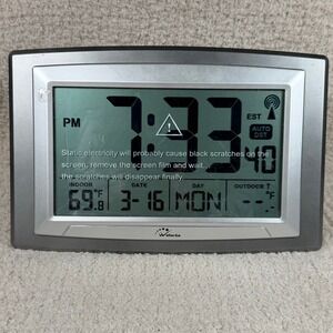 WallarGe Atomic Digital Wall Clock Indoor Temperature Date Silver NO SENSOR